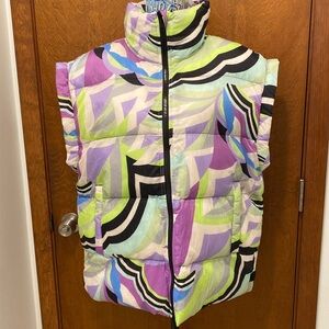 Free People printed puffer neon vest size.     Small NWOT